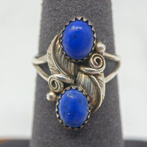 Sterling Silver Lapis Double-Stone Southwest Ring – Size 6.25